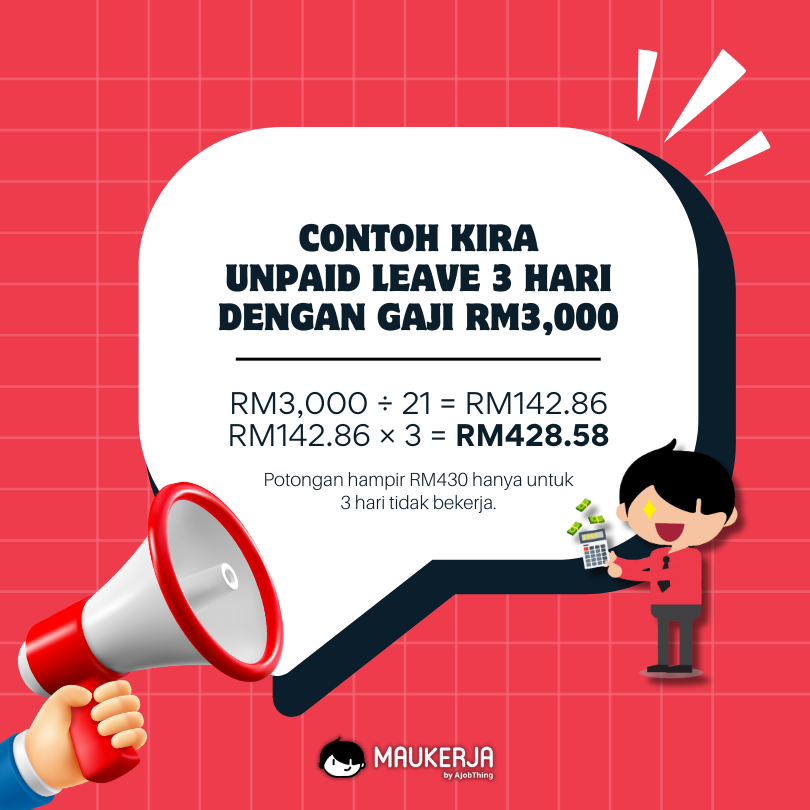 Contoh Kira Unpaid Leave 3 hari dengan gaji RM3,000